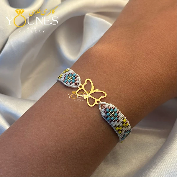 دستبند میوکی آبی پروانه لیزری طلا